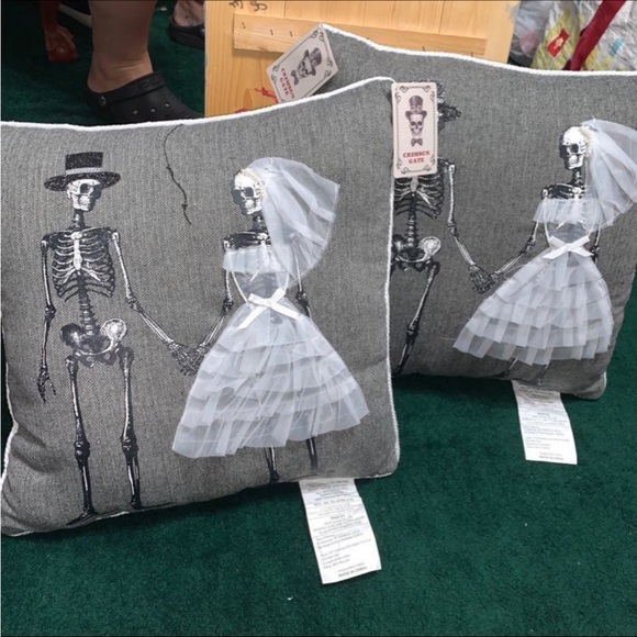 Set of 2 - Halloween Wedding Couple Skeleton Pillow 18”x18” - Picture 2 of 6